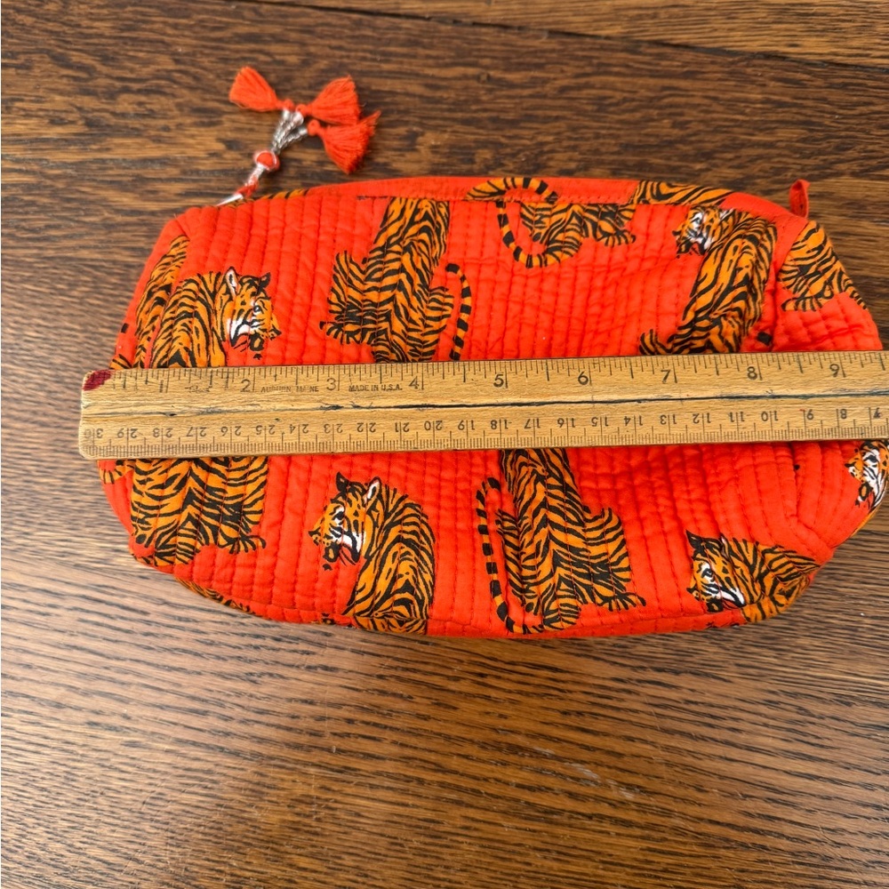New Tiger Print Quilted Cosmetic Pouch - Bright Orange - Picture 5 of 6